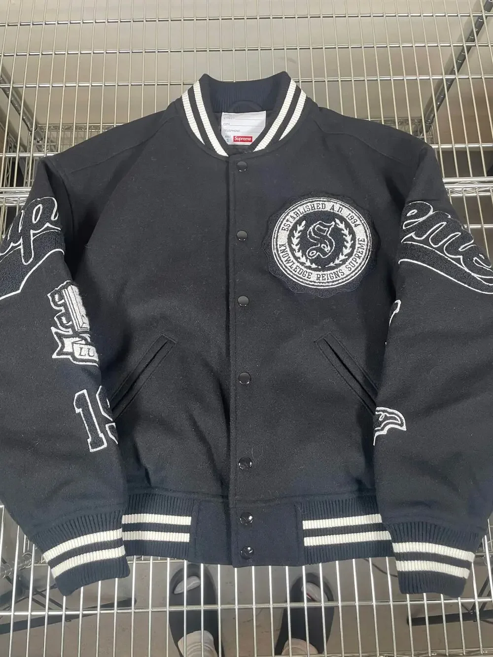 Supreme Veritas Varsity Jacket Black UNDER RETAIL - Picture 1 of 3